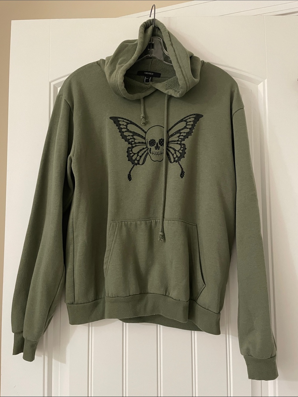 Forever 21 Olive Green Skull Butterfly Hoodie